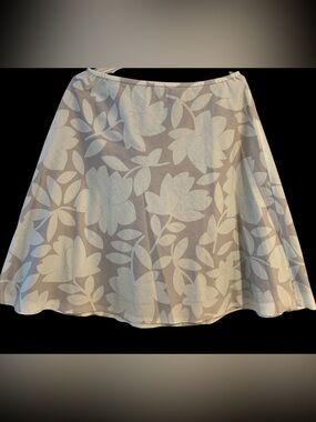 Realities A-line Cotton skirt Lined Pull On Gray Aqua Floral Print Women Size 10